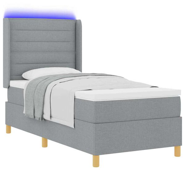 vidaXL Lit &agrave; ressorts avec bandes LED Gris clair 90 x 190 cm tissu