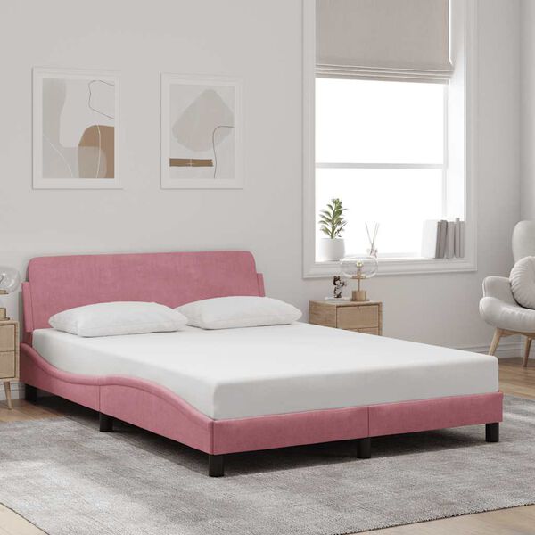 vidaXL Cadre de lit avec t&ecirc;te de lit Dover rose 140x200cm velours
