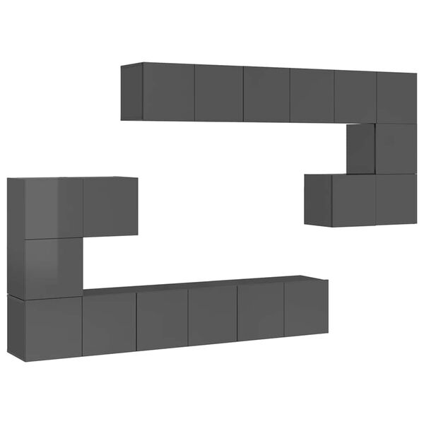 vidaXL Ensemble de meuble TV 10 pcs Gris brillant Bois d'ing&eacute;nierie