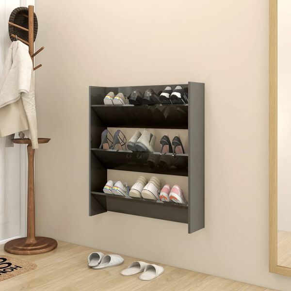 vidaXL Armoire &agrave; chaussures murale gris brillant bois d'ing&eacute;nierie