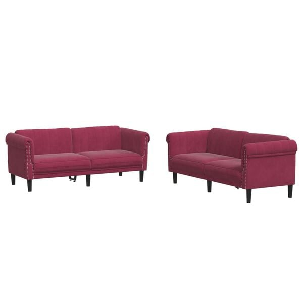 vidaXL Ensemble de canap&eacute;s 2 pcs rouge bordeaux velours