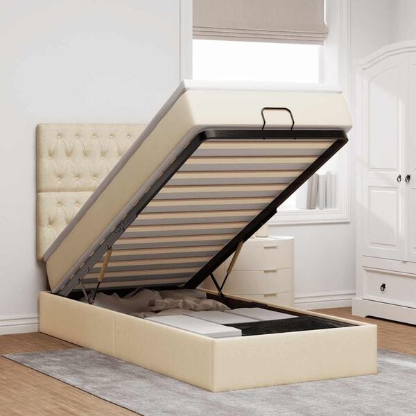 vidaXL Cadre de lit ottoman avec matelas cr&egrave;me 90x190 cm tissu