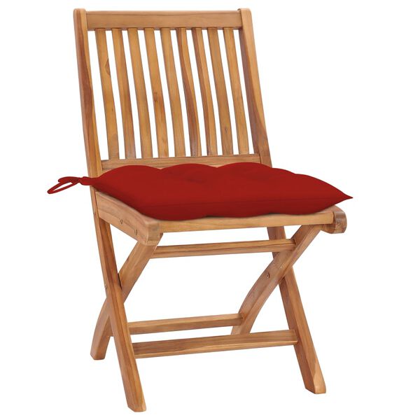 vidaXL Chaises de jardin lot de 2 et coussins rouge Bois teck massif