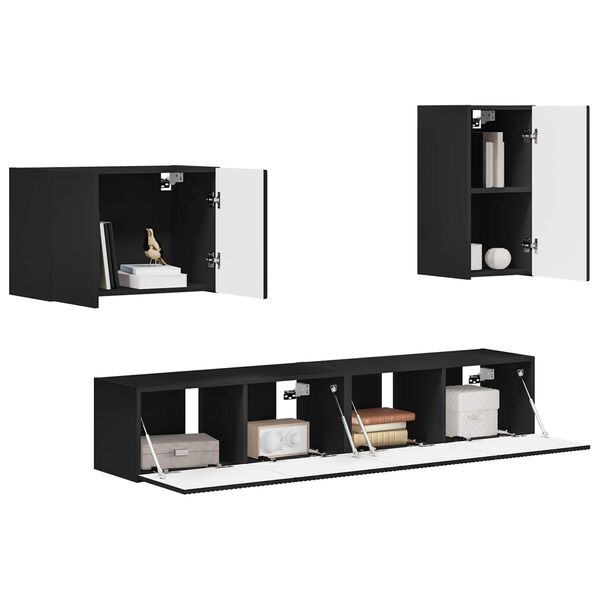 vidaXL Ensemble de meuble TV mural 4 pcs Noir Bois d'ing&eacute;nierie