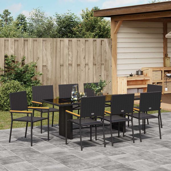 vidaXL Ensemble de salle &agrave; manger pour jardin 9 pcs Noir polyrotin