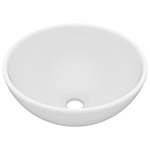 vidaXL Lavabo rond de salle de bain Blanc mat 32,5x14 cm C&eacute;ramique