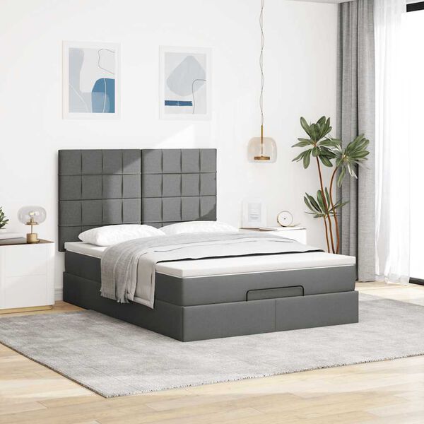 VidaXL Cadre de lit ottoman avec matelas gris fonc&eacute; 140x190 cm tissu