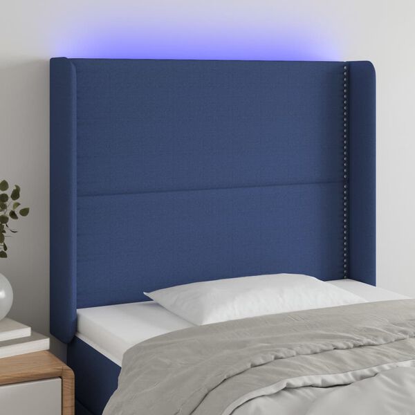 vidaXL T&ecirc;te de lit &agrave; LED Bleu 93x16x118/128 cm Tissu