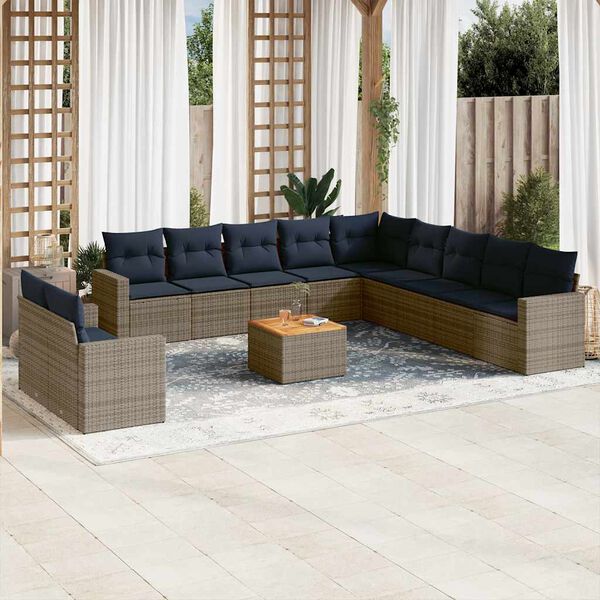 vidaXL Salon de jardin avec coussins 12 pcs gris r&eacute;sine tress&eacute;e