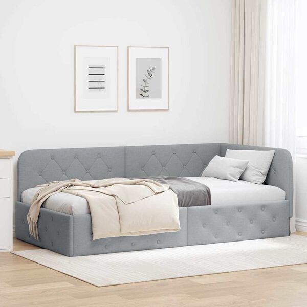 vidaXL Cadre de lit d'angle Gris clair 90 x 200 cm tissu