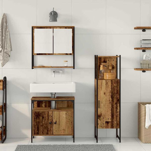 vidaXL Ensemble de mobilier de salle de bain avec &eacute;tag&egrave;re 3 pcs Marron