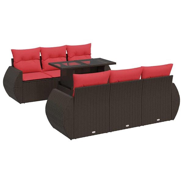 vidaXL Salon de jardin avec coussins 7pcs marron r&eacute;sine tress&eacute;e acacia