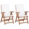 vidaXL Fauteuils pliants inclinables avec coussins, 2 pi&egrave;ces, en teck massif, couleur cr&egrave;me