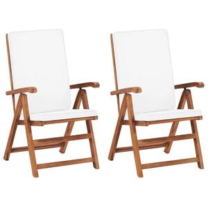 vidaXL Fauteuils pliants inclinables avec coussins, 2 pi&egrave;ces, en teck massif, couleur cr&egrave;me
