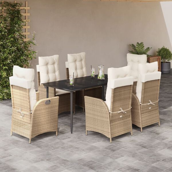 vidaXL Ensemble &agrave; manger de jardin et coussins 7 pcs beige poly rotin