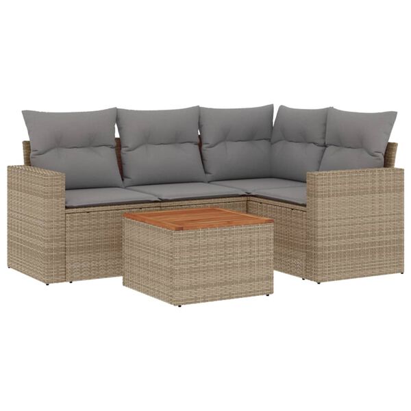 vidaXL Salon de jardin avec coussins 5 pcs beige r&eacute;sine tress&eacute;e