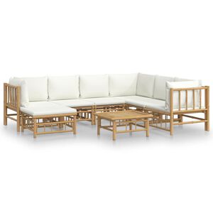 vidaXL Salon de jardin 8 pcs avec coussins blanc cr&egrave;me bambou