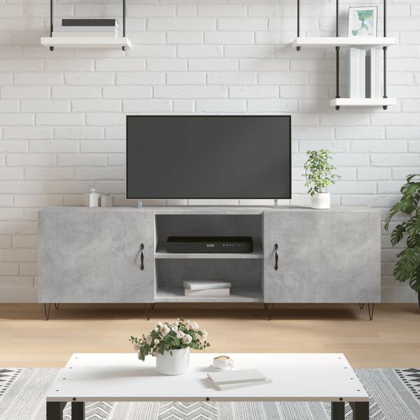 vidaXL Meuble TV gris b&eacute;ton 150x30x50 cm bois d'ing&eacute;nierie
