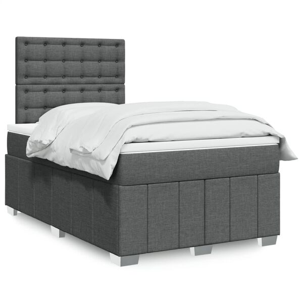 vidaXL Sommier &agrave; lattes de lit avec matelas gris fonc&eacute; 120x190cm tissu