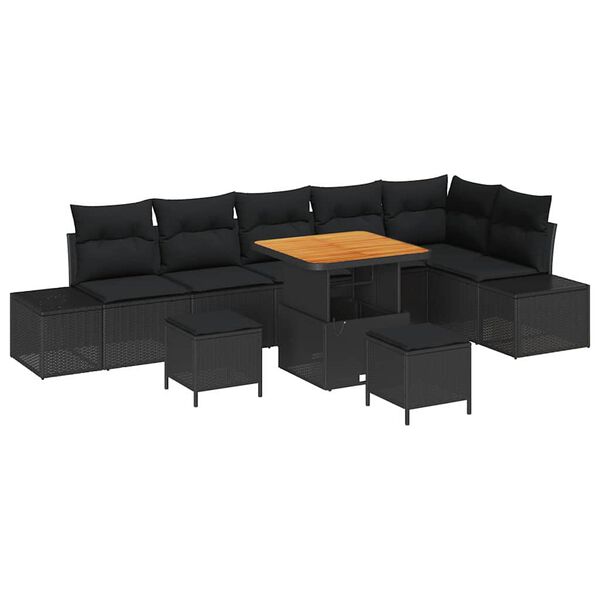 vidaXL Ensemble de canapé de jardin avec coussin 9 pcs Noir polyrotin