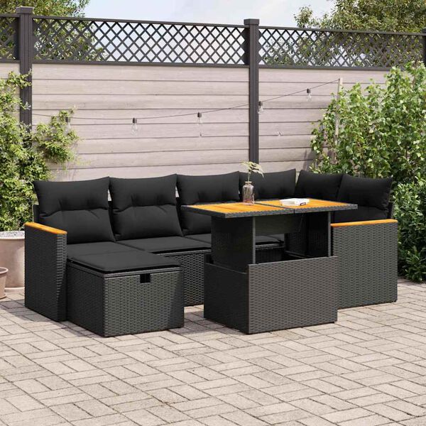 vidaXL Salon de jardin 8 pcs avec coussins noir r&eacute;sine tress&eacute;e
