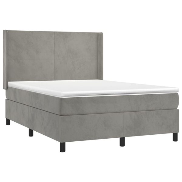 vidaXL Sommier &agrave; lattes de lit et matelas Gris clair 140x190cm Velours