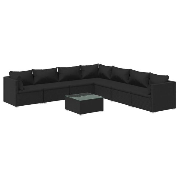 vidaXL Salon de jardin 8 pcs avec coussins R&eacute;sine tress&eacute;e Noir