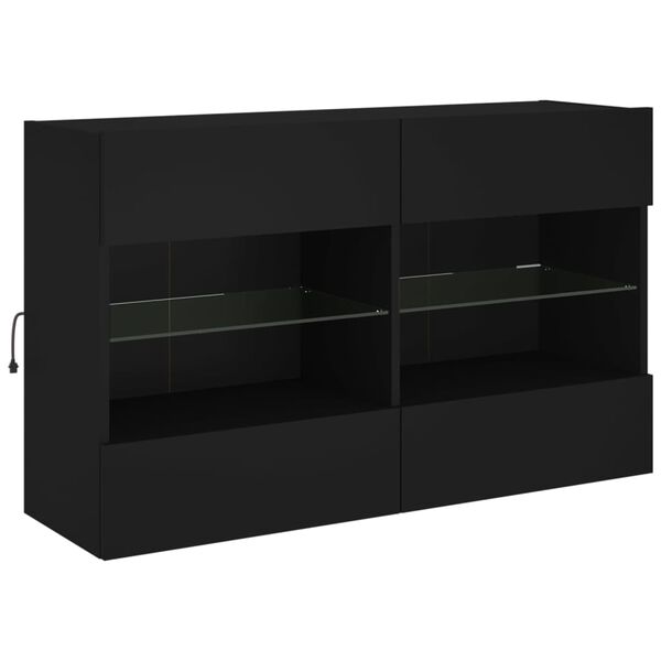 vidaXL Meuble TV mural avec lumi&egrave;res LED noir 98,5x30x60,5 cm