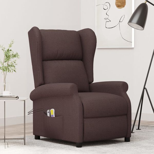 vidaXL Fauteuil de massage électrique à oreilles marron foncé tissu