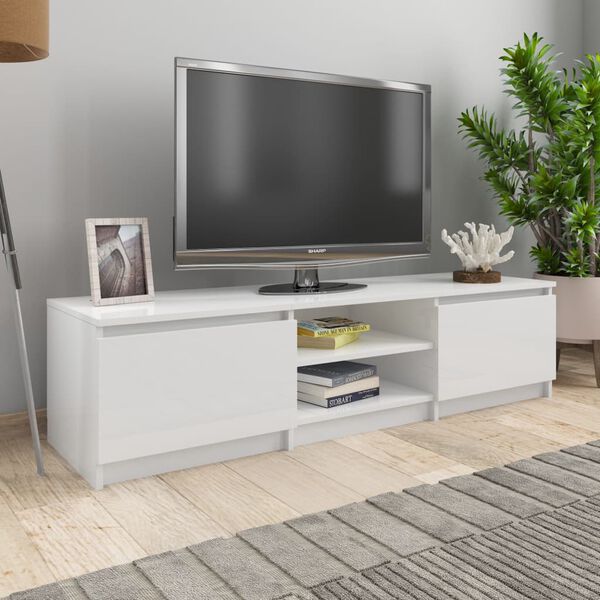vidaXL Meuble TV blanc brillant 140x40x35,5 cm bois d'ingénierie