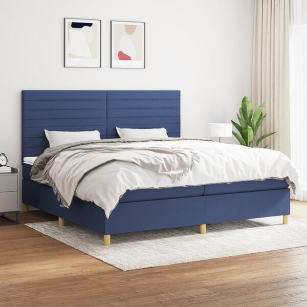 vidaXL Sommier &agrave; lattes de lit avec matelas Bleu 200x200 cm Tissu