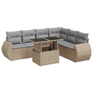 vidaXL Salon de jardin avec coussins 7 pcs beige r&eacute;sine tress&eacute;e