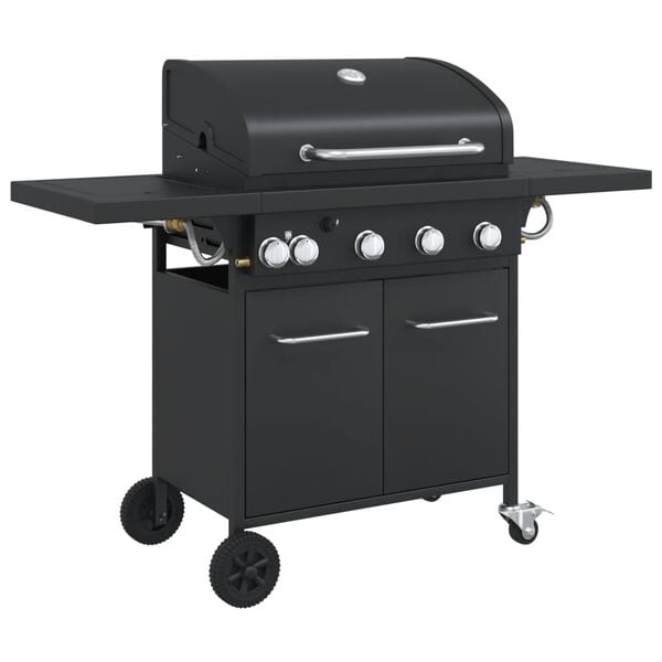 vidaXL Barbecue gril &agrave; gaz avec 5 br&ucirc;leurs noir acier enduit de poudre