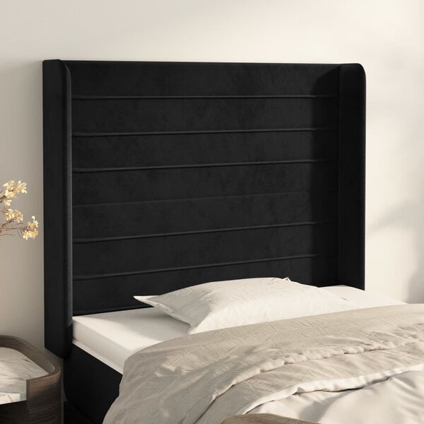 vidaXL T&ecirc;te de lit avec oreilles Noir 93x16x118/128 cm Velours