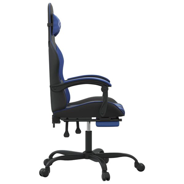 vidaXL Chaise de jeu pivotante et repose-pied Noir et bleu Similicuir