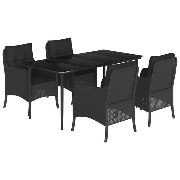 vidaXL Ensemble &agrave; manger de jardin coussins 5pcs Noir R&eacute;sine tress&eacute;e