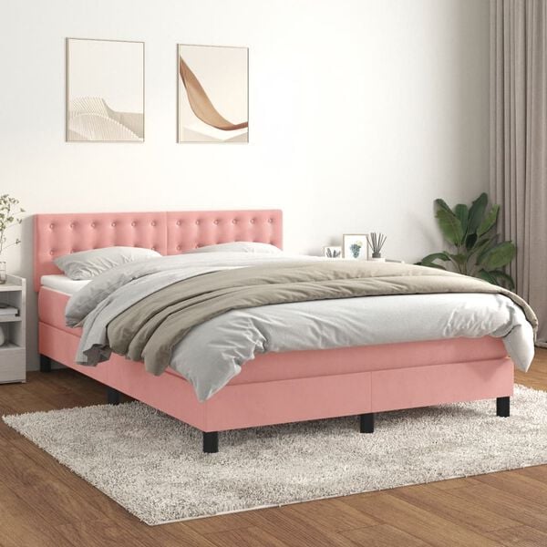 vidaXL Sommier &agrave; lattes de lit avec matelas Rose 140x190 cm Velours