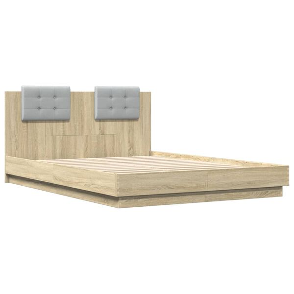 vidaXL Cadre de lit avec LED sans matelas chêne sonoma 140x200 cm