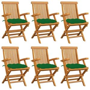 vidaXL Chaises pliantes avec coussins verts, 6 pi&egrave;ces, en teck massif