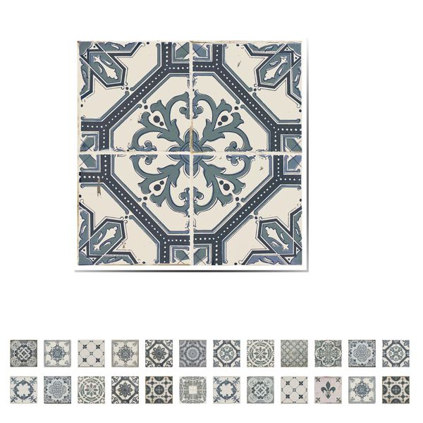 WALPLUS Autocollant mural Azulejo Vintage Bleu 10x10 cm 24 feuilles