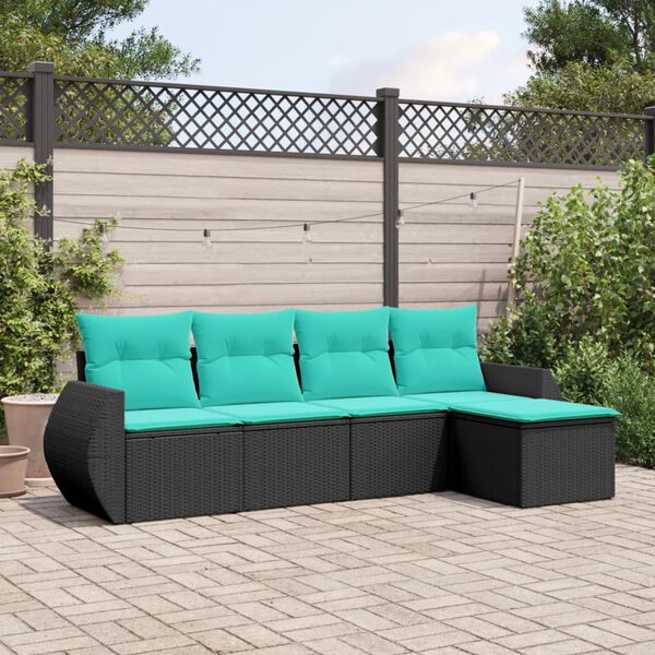 vidaXL Salon de jardin 5 pcs avec coussins noir r&eacute;sine tress&eacute;e