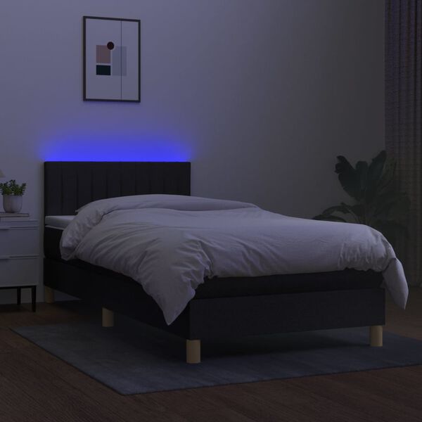 vidaXL Sommier &agrave; lattes de lit avec matelas et LED Noir 90x200cm Tissu