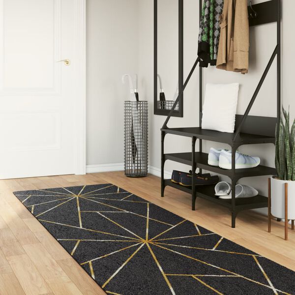 vidaXL Tapis lavable noir et dor&eacute; 80x300 cm