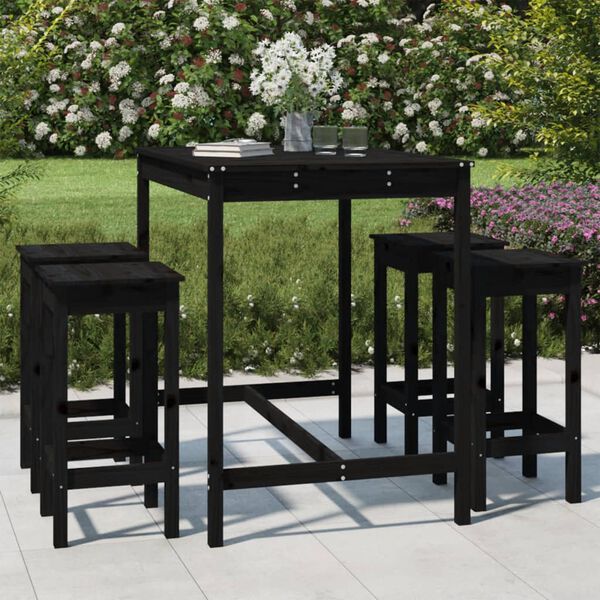 vidaXL Ensemble de bar de jardin 5 pcs noir bois de pin massif