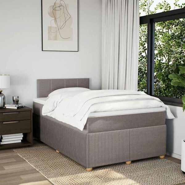 vidaXL Sommier &agrave; lattes de lit avec matelas Taupe 120x200 cm Tissu