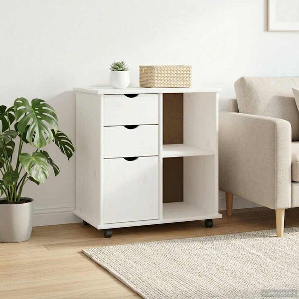 vidaXL Cabinet roulant Blanc 63,5 x 39 x 65,5 cm Bois de Pin Massif
