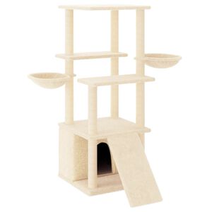 vidaXL Arbre &agrave; chat avec griffoirs en sisal cr&egrave;me 133 cm