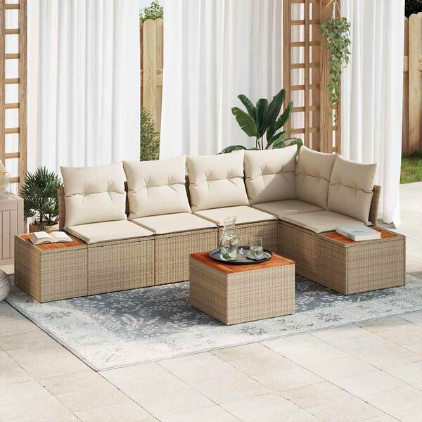 vidaXL Ensemble de canap&eacute; de jardin 6 pcs beige et cr&egrave;me Poly rotin