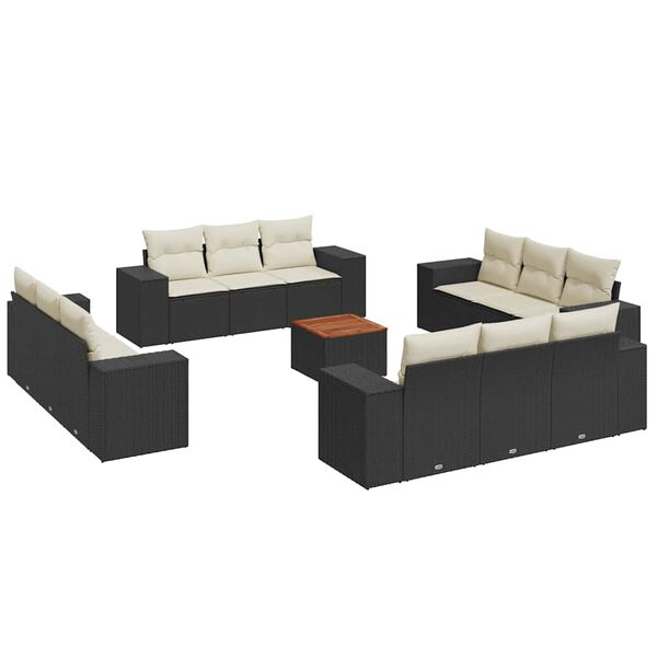 vidaXL Salon de jardin avec coussins 13 pcs noir r&eacute;sine tress&eacute;e