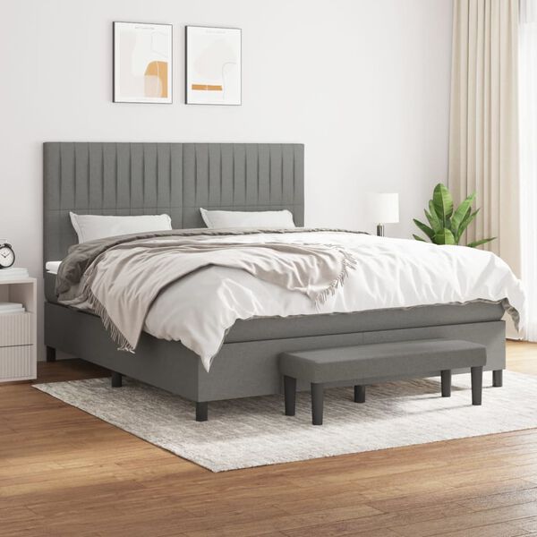 vidaXL Sommier &agrave; lattes de lit avec matelas Gris fonc&eacute; 160x200cm Tissu